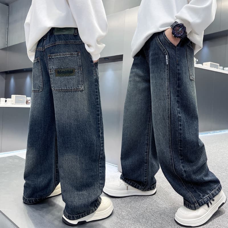 Boys' Stylish Trendy Jeans Loose Fit Toddler Clothing Spring Autumn New Style Middle And Large Children's Trousers