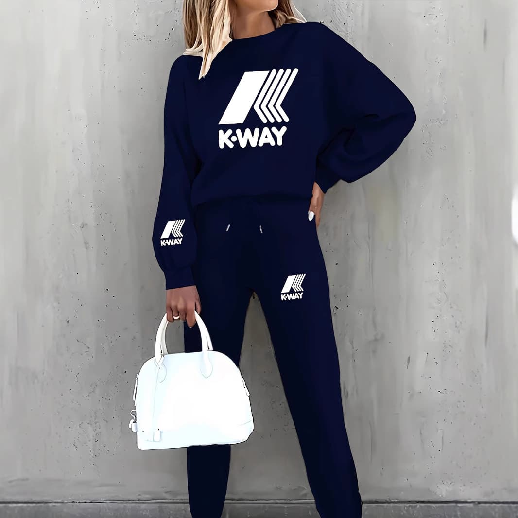 Women's Printed Two Piece Tracksuit, Long Sleeve Pullover Top And Drawstring Waist Pants, Casual Sportswear For Spring And Fall