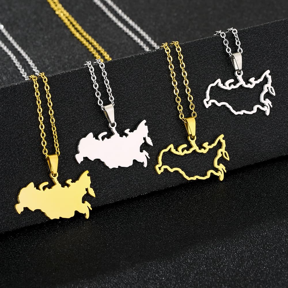 Collier pendentif creux russe – Chaîne ethnique en acier inoxydable brillant pour couple, pour hommes et femmes