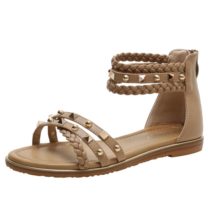 Sandals For Women New Style Versatile Fairy Style Flat Ladies Fashion Rivet Roman Shoes