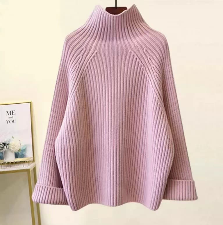 Ensemble coréen oversize en maille – Pull à grosses torsades et pantalon fluide à jambes larges, tenue d'hiver décontractée à col montant (Be