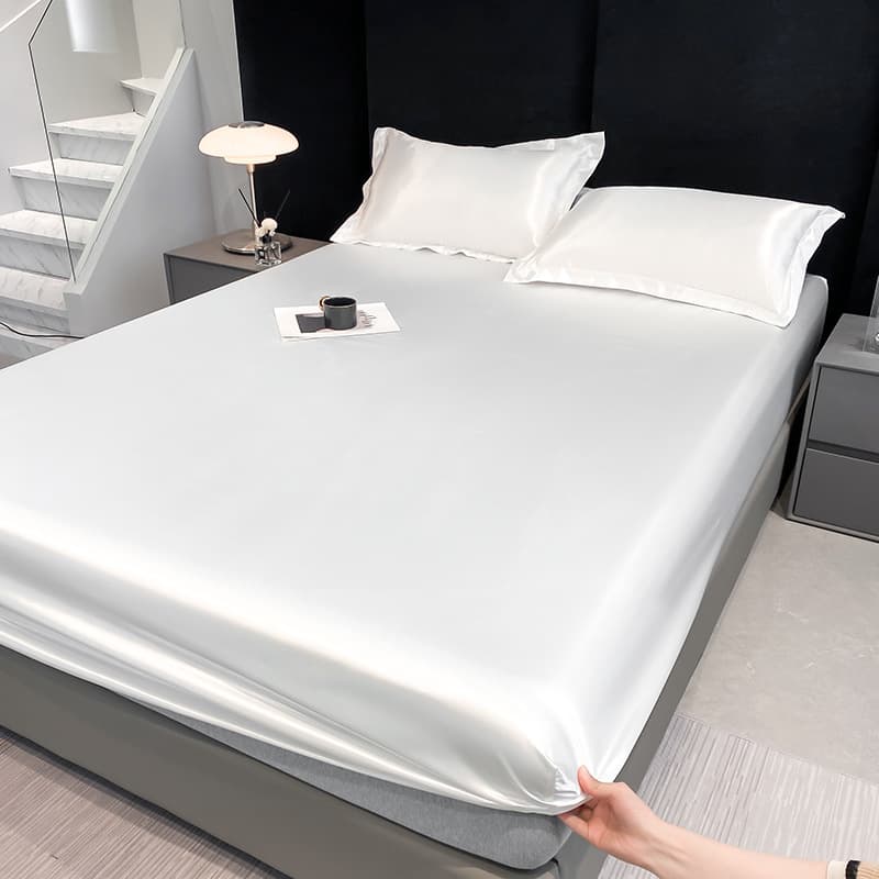 Satin-Like Cooling Bed Sheet - Slip-Resistant Mattress Protector With Ice Silk Fabric (Solid Color)