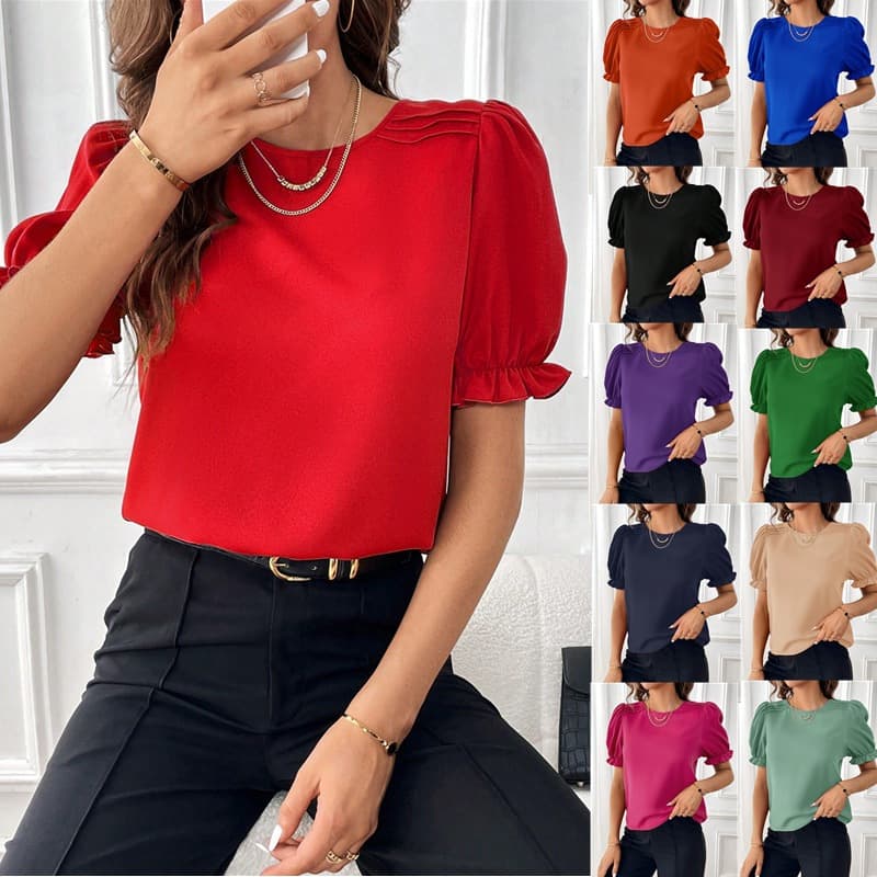 Women's Clothing Women's Blouse Short Sleeve Blouses Elegant Streetwear Solid Color
