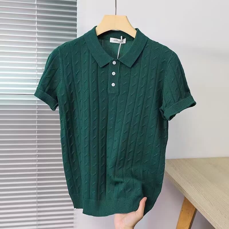Men's Clothing Polo Shirt Men's Short Sleeved Lapel Hollow Knit Sweater Half Sleeved T Shirt Solid Color Thin Top