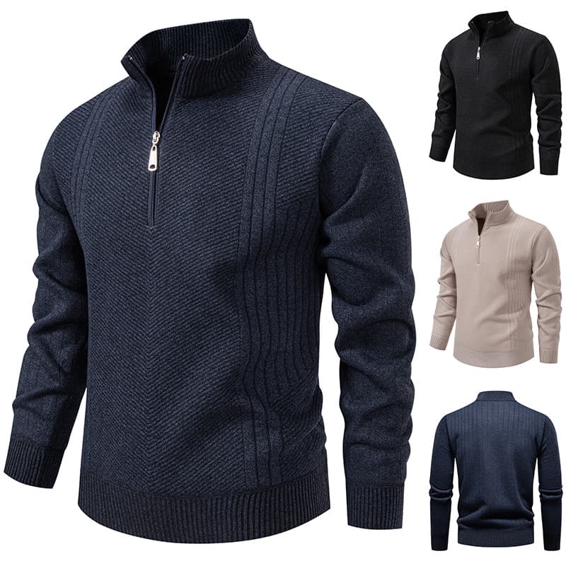 ​​Men’s Half-Zip Sweater – Thickened Velvet Stand Collar Pullover (Black Gray/Beige/Blue Gray, M-4XL, Winter Warm)​​