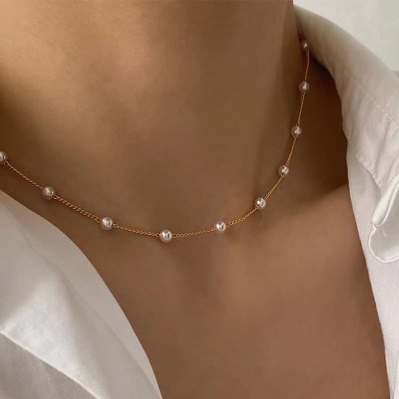 Light Heart Double Layer Stacked Pearl Necklace Fashion Clavicle Chain Choker