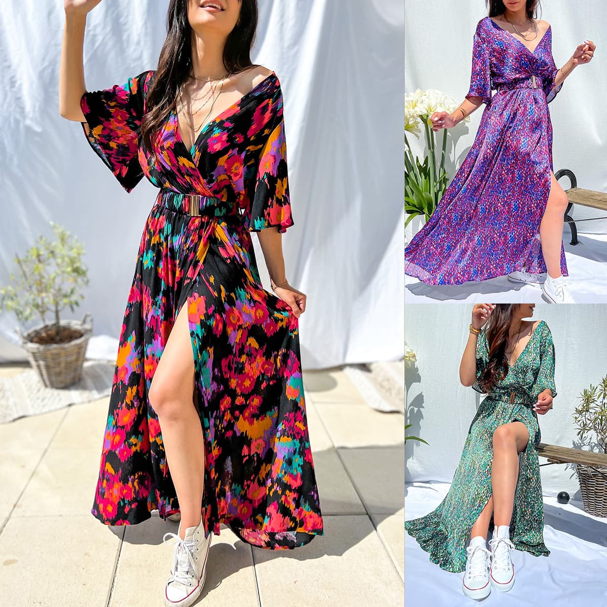 Women's Summer Temperament V-Neck Print Dress Fashion Casual Maxi Dress