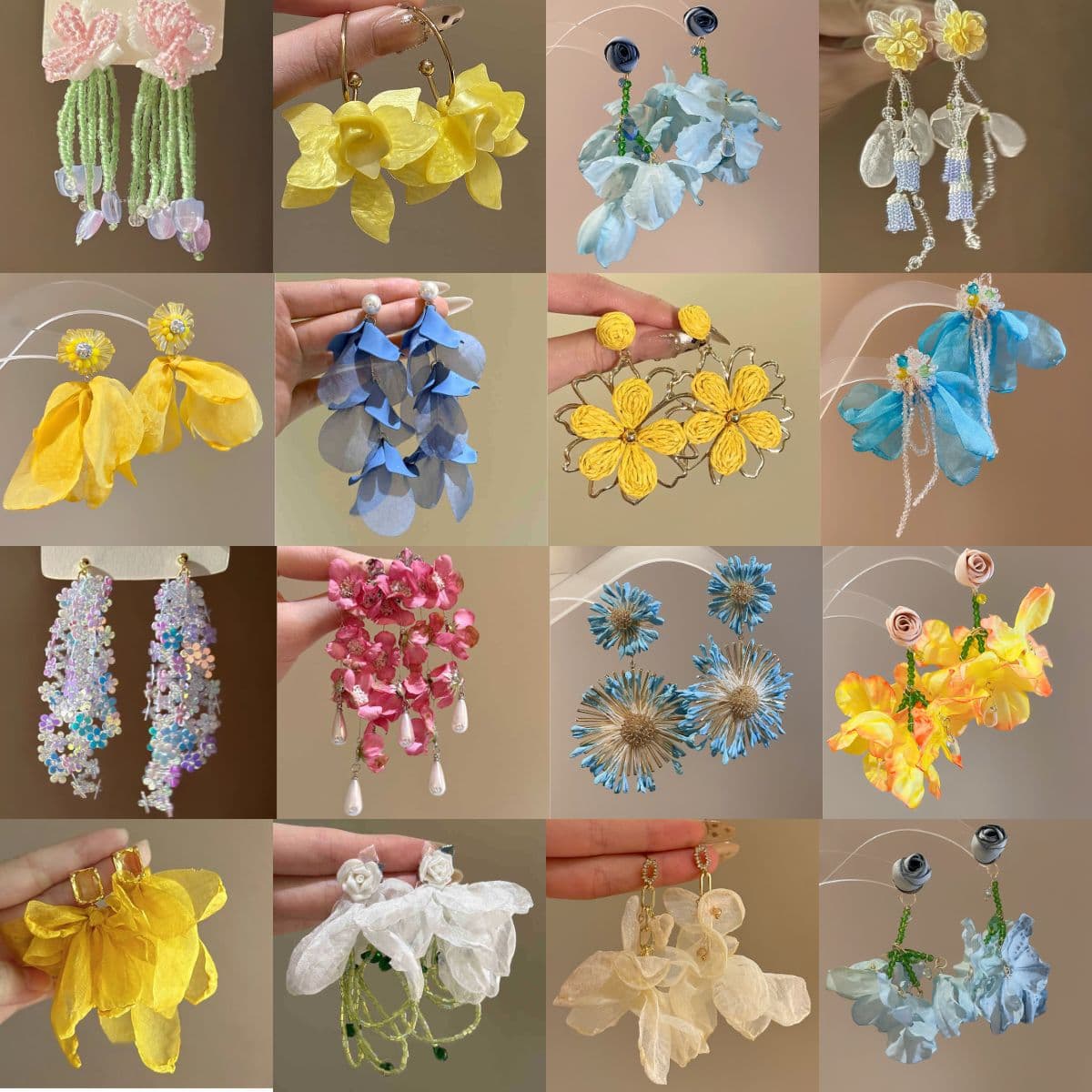 Silver Needle Fabric Flower Pendant Summer Beach Vacation Style Forest Fresh Sweet Earrings For Women Wholesale
