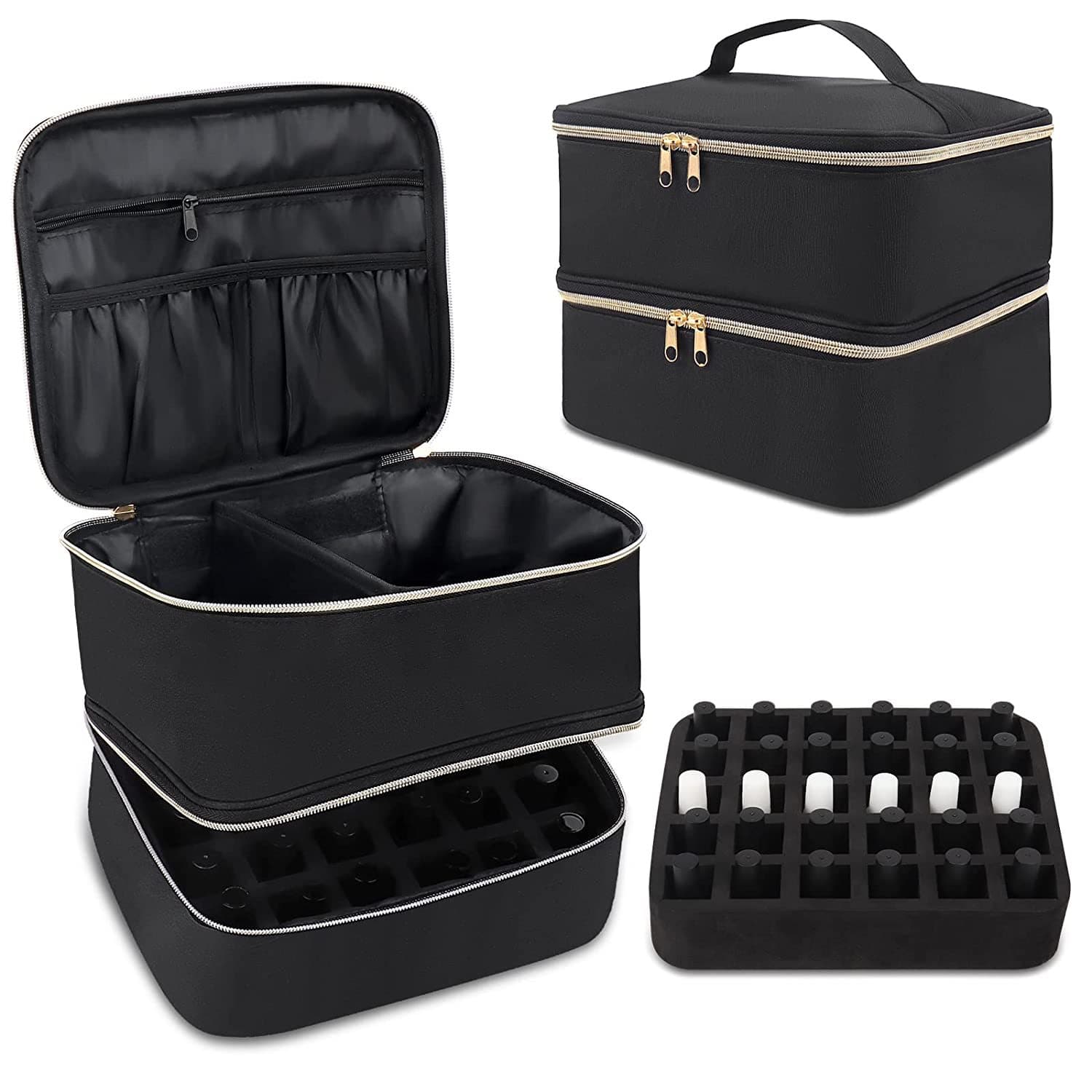 Double-Layer Nail Polish Organizer - Portable Storage Case Holds 30 Bottles (Travel-Friendly, Compact Makeup Bag)​