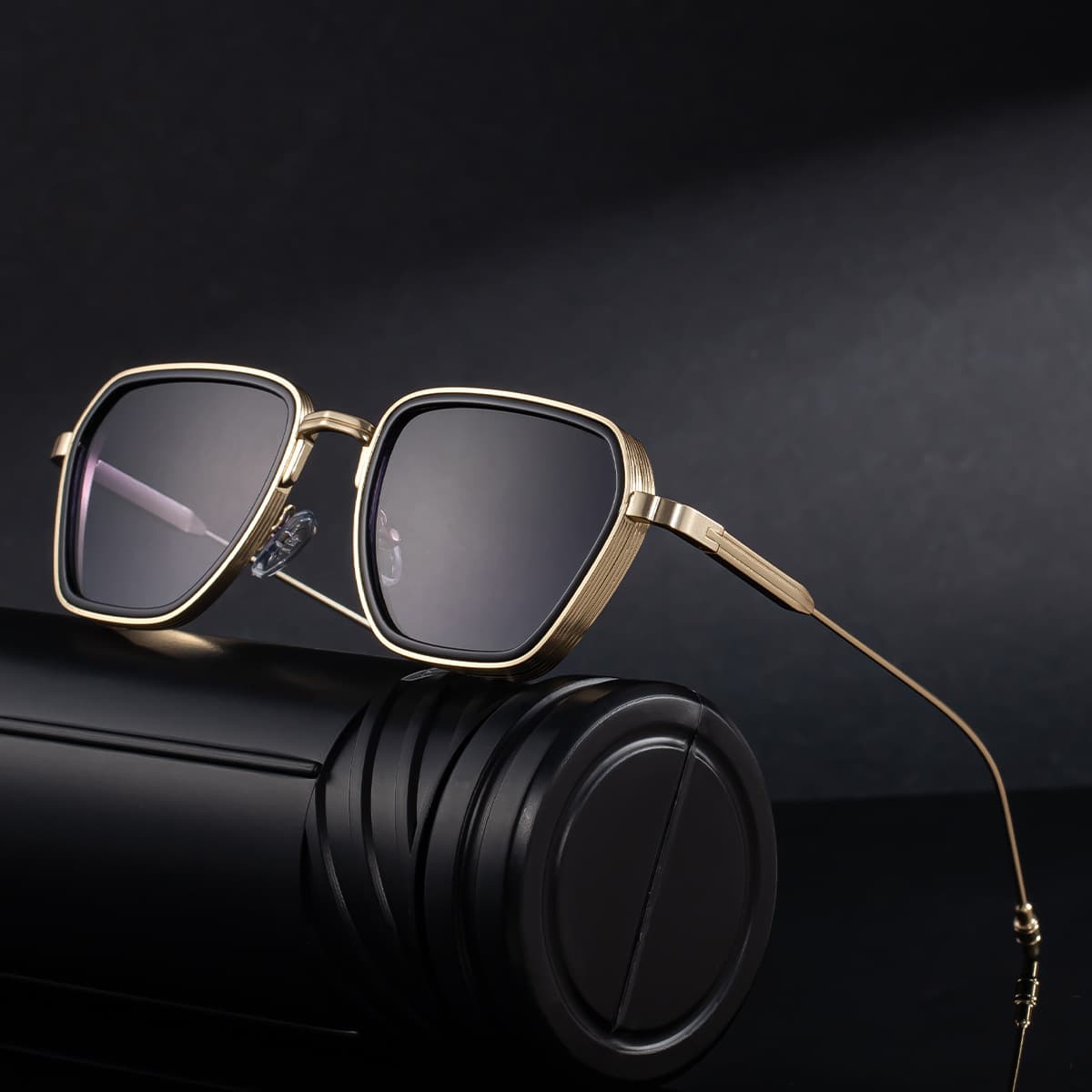2025 New Men's High-End European And American Fashion Square Frame Premium Sunglasses Metal Temples Unique Cross-Border