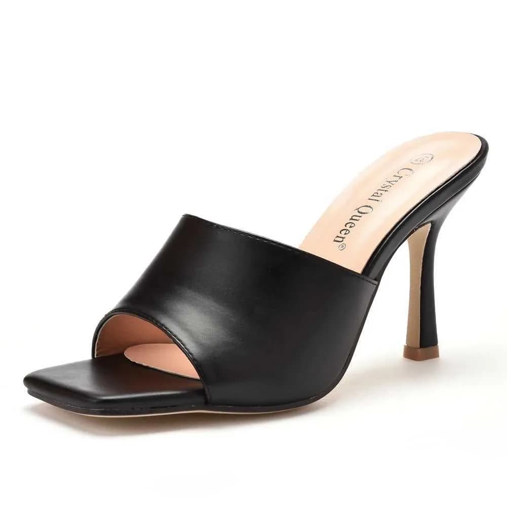 Slippers Crystal Queen Summer Women Sandals Square Toe Ladies Mules Sexy Thin High Heels Female Fashion Shoes H240409