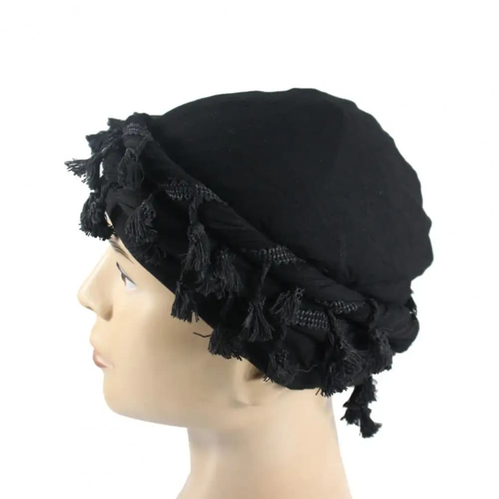 Hot Sale 2024 Men Punk Burr Trim Twisted Tail Fringe Cotton Bandana Hop Turban Hats Head Wrap Beanie Cap Solid Color Docker Hat