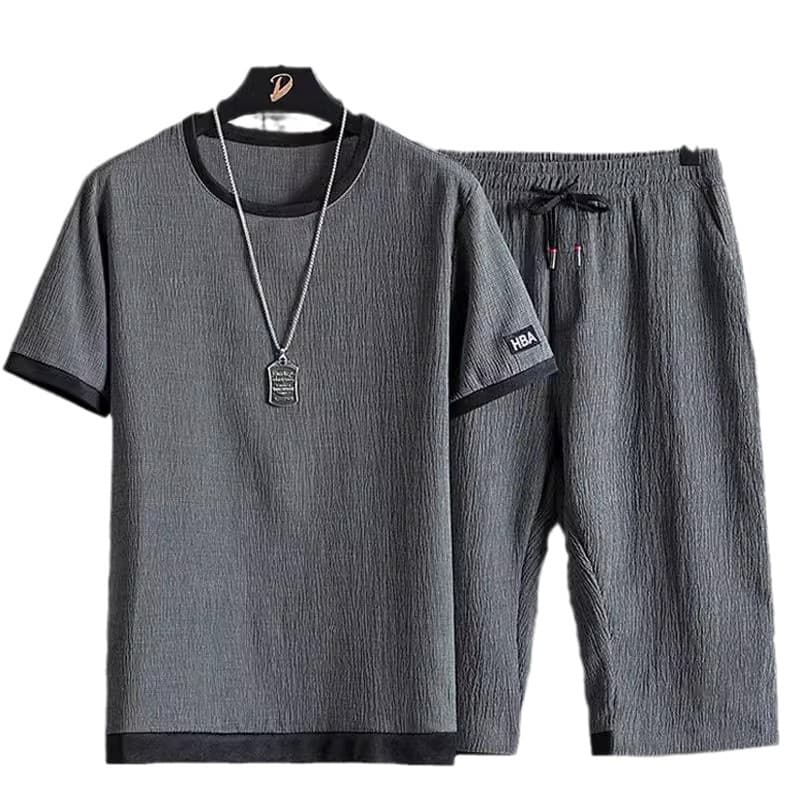 Men's Casual Sports Suit Ice Silk Short-Sleeved T-Shirt And Shorts a Complete Set Men's Matching Fashion Two-Piece Suit