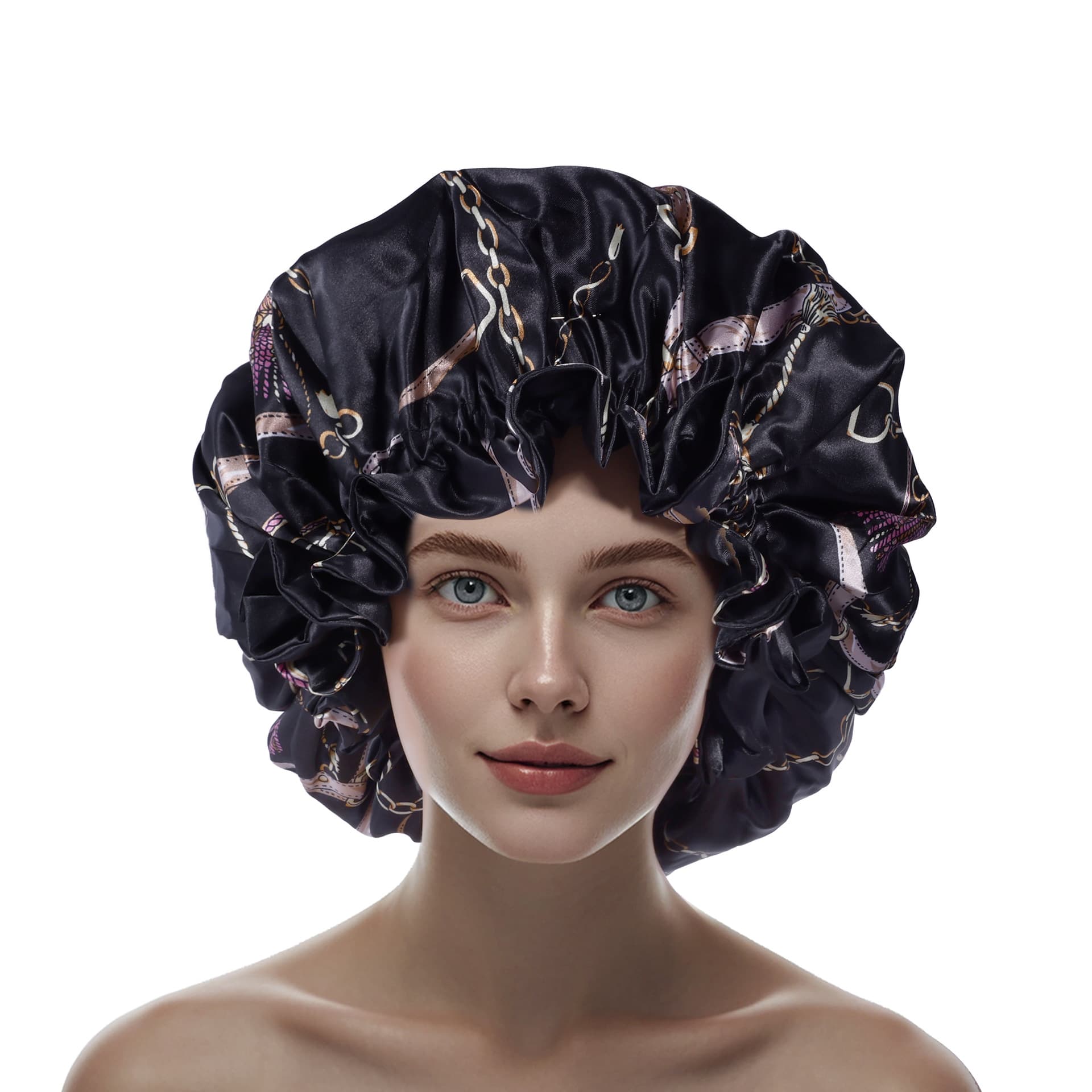 Double Layer Plant Print Nightcap - Spring Floral Design With Breathable Cotton Layers For Comfortable Sleep