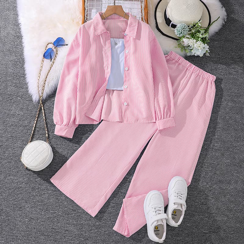 Children's Two Piece Set For Boys And Girls Long Sleeved Shirt And Wide Leg Pants Autumn New Style Clothing For 3-12 Years Old