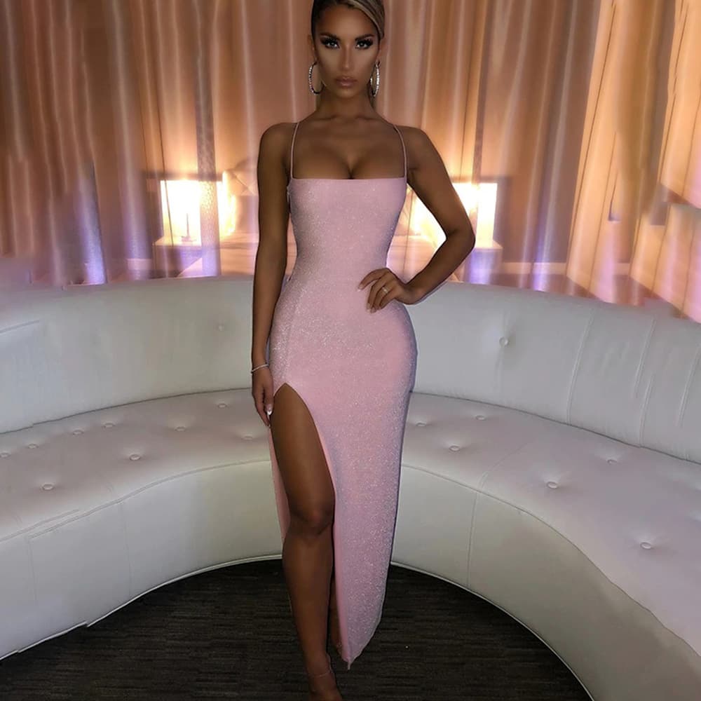 Women's Suspenders, Bibs, Leaky Back, Tube Top, Gold Slit Dress