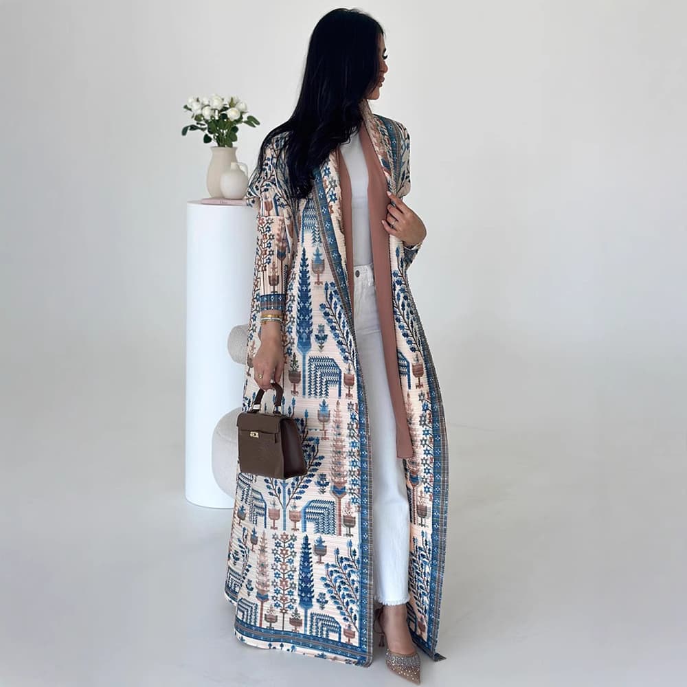 Elegant Middle Eastern Abaya With Issey Miyake-Inspired Pleats – Plus Size Modest Cover Dress For Dubai & Europe (22 Colors) – Free Size