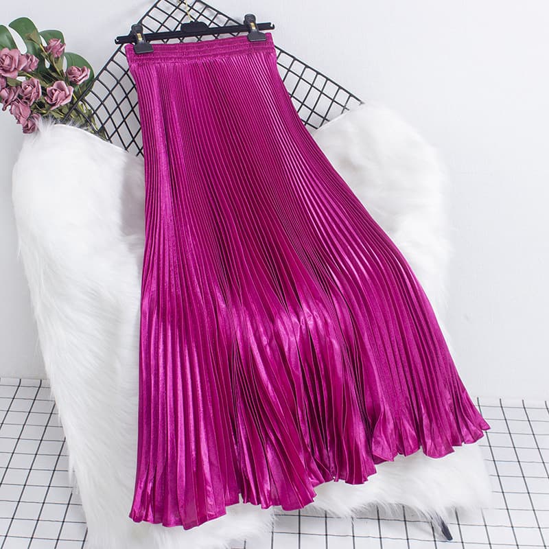 Women's Clothing Metallic bright satin pleated skirt spring and summer new style dancing big swing umbrella skirt accordion fishtail hip skirt