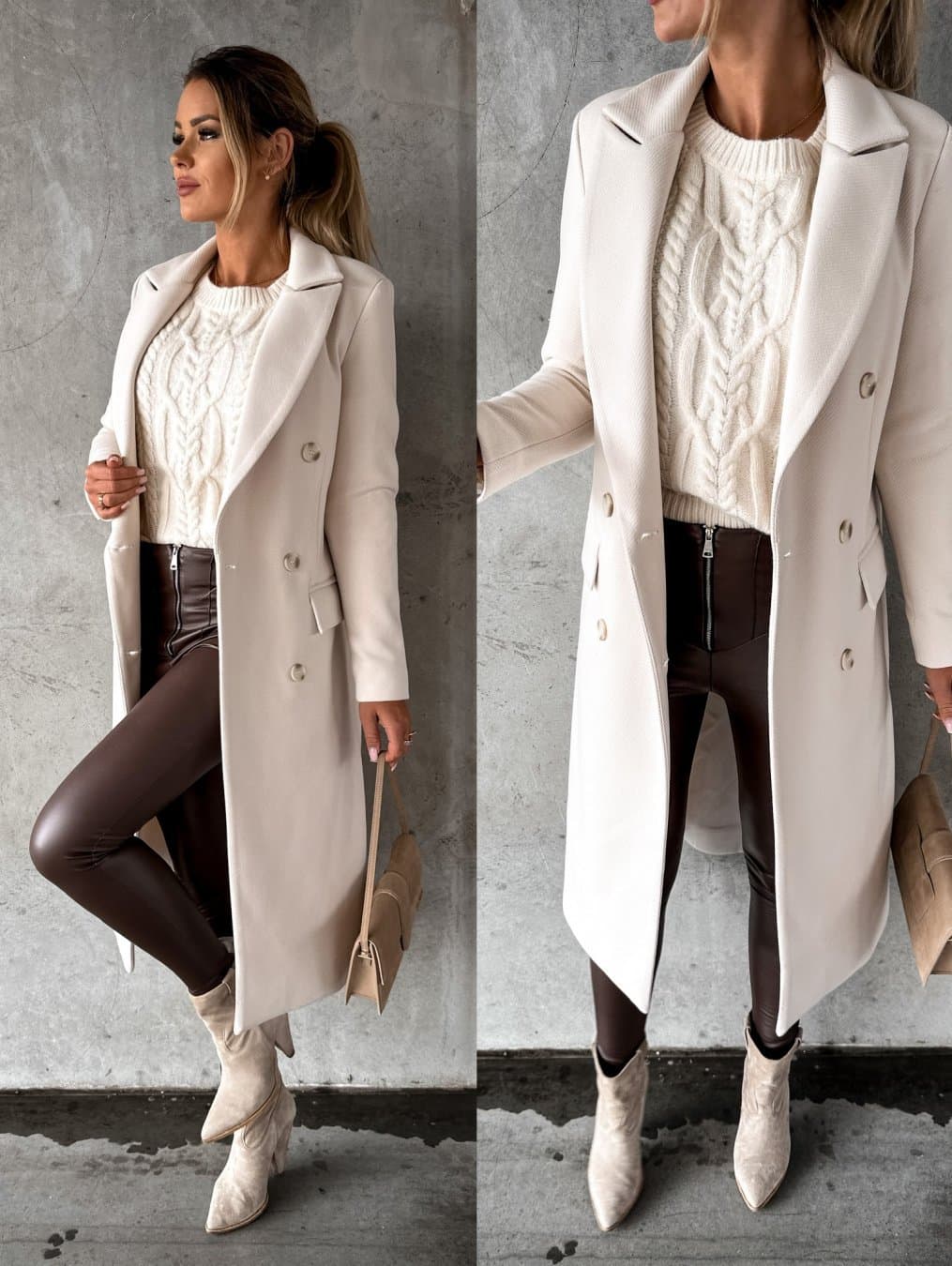 Autumn And Winter Fashionable Simple Long-sleeved Double-breasted Woolen Coat For Women