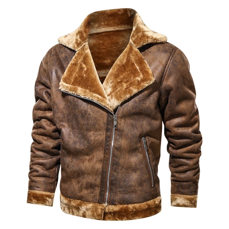 Men's Wear Lapel Leather Jacket With Fleece Thickened Casual Men's Fur Coat