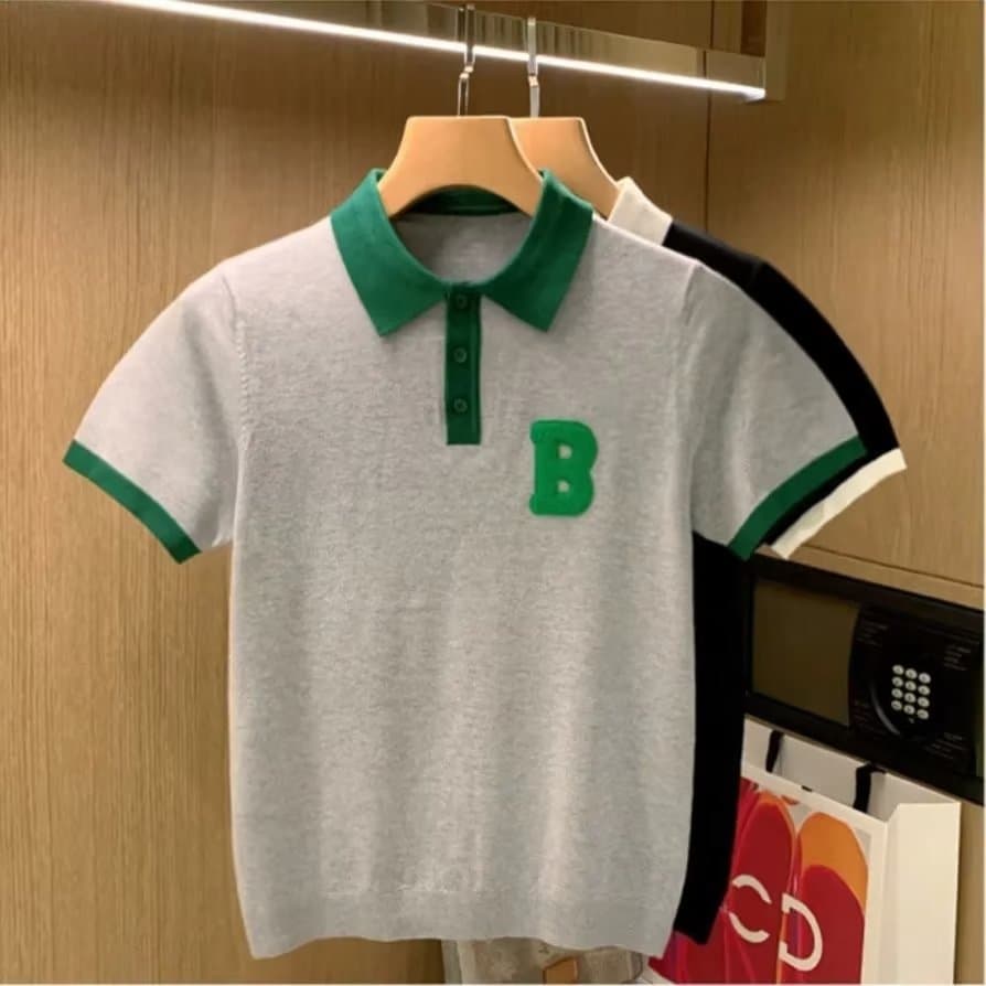 Men's Clothing simple letter personality towel embroidery short sleeved men summer ins color matching casual polo shirt men