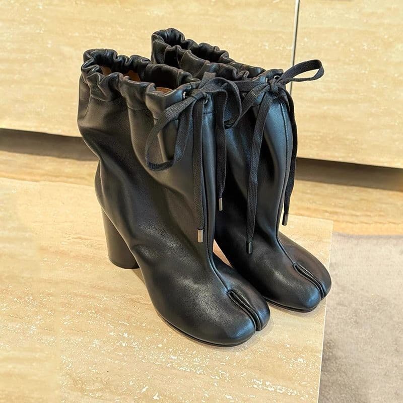 Cowhide Version~ Autumn And Winter New Wide Tube Lace-up Split-toed Pig's Women's Genuine Leather Korean Version Versatile Western Martin Boots Women
