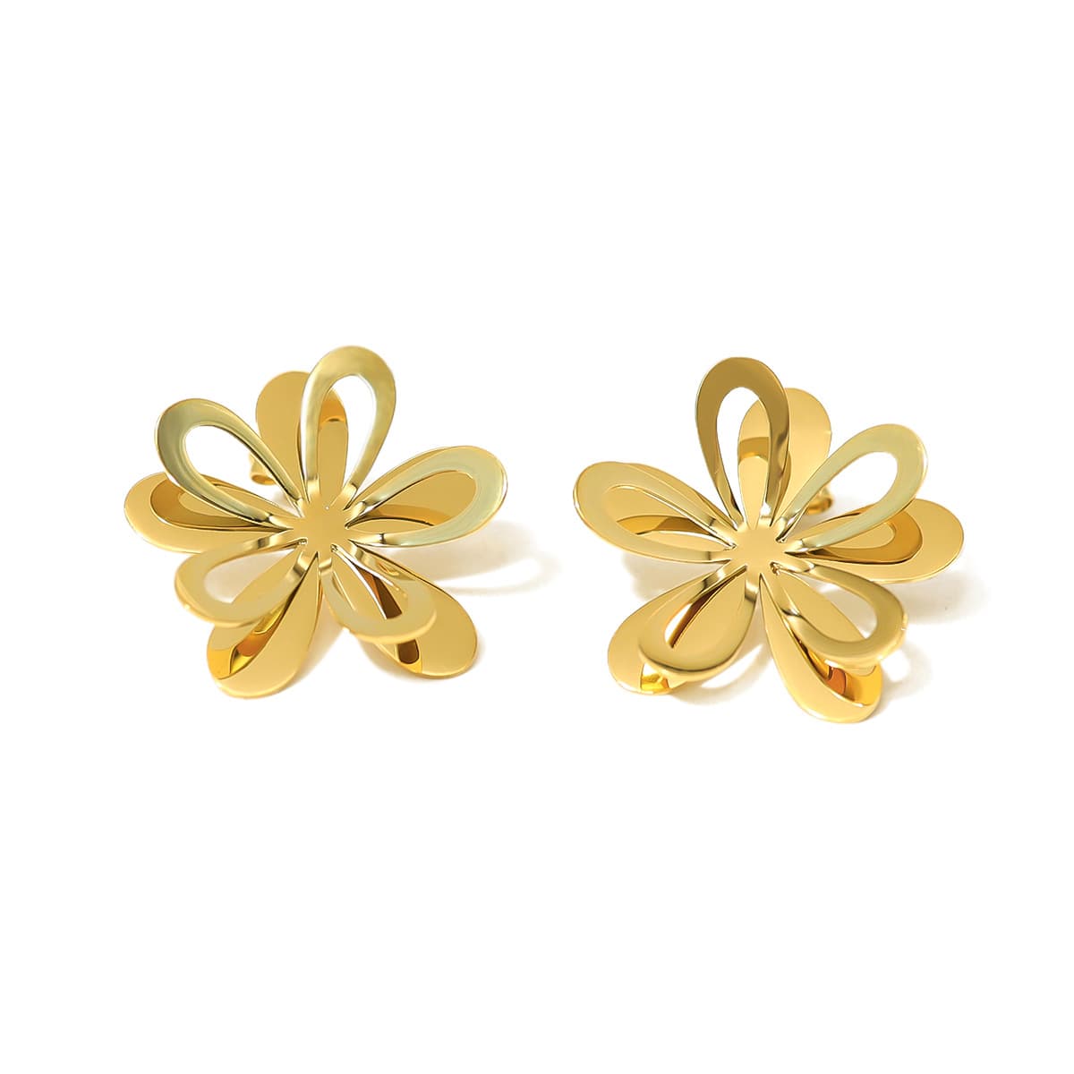 Women's Jewelry French Court Style K Gold Stainless Steel Flower Earrings Hollow Design Titanium Steel Earrings Do Not Fade