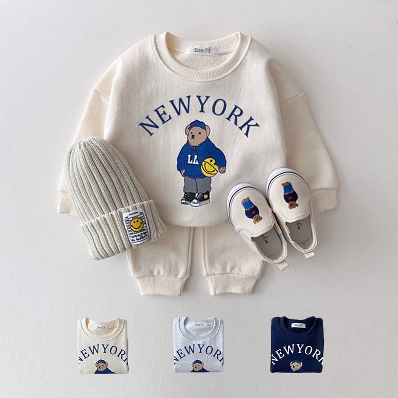Mother & Kids Ins Children's Clothing Boys And Girls Baby Clothes Cartoon Bear Sweater Casual Pants Loose Sports Suit