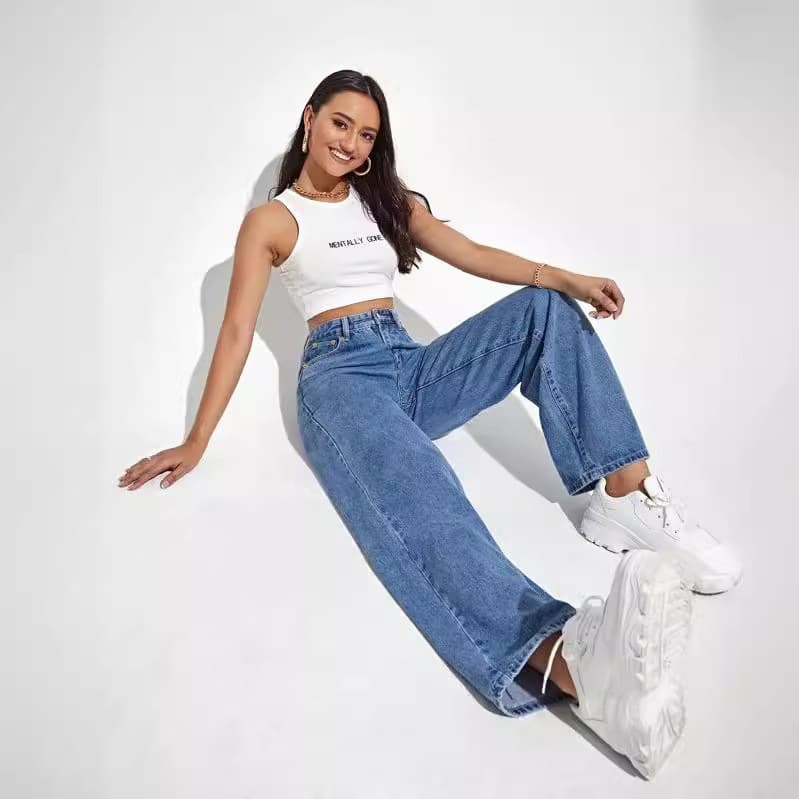Women’s Clothing new trendy mid waist straight jeans