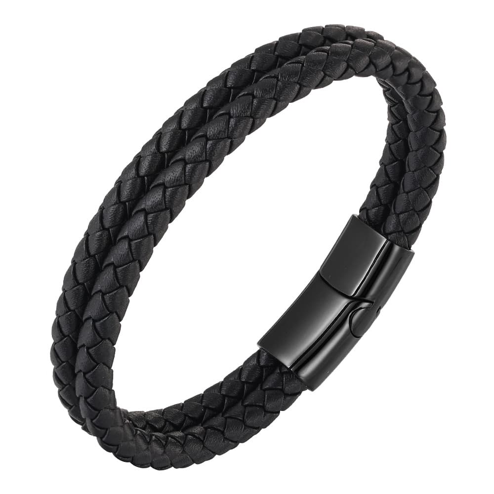 Men's & Women's Stainless Steel Braided Leather Bracelet - Double Layer Minimalist Wristband For Casual Style Simple Bracelet