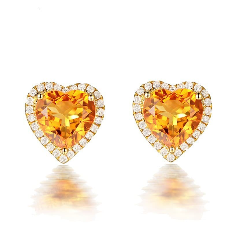Heart shaped yellow crystal earrings gold plated diamond earrings female yellow sapphire earrings