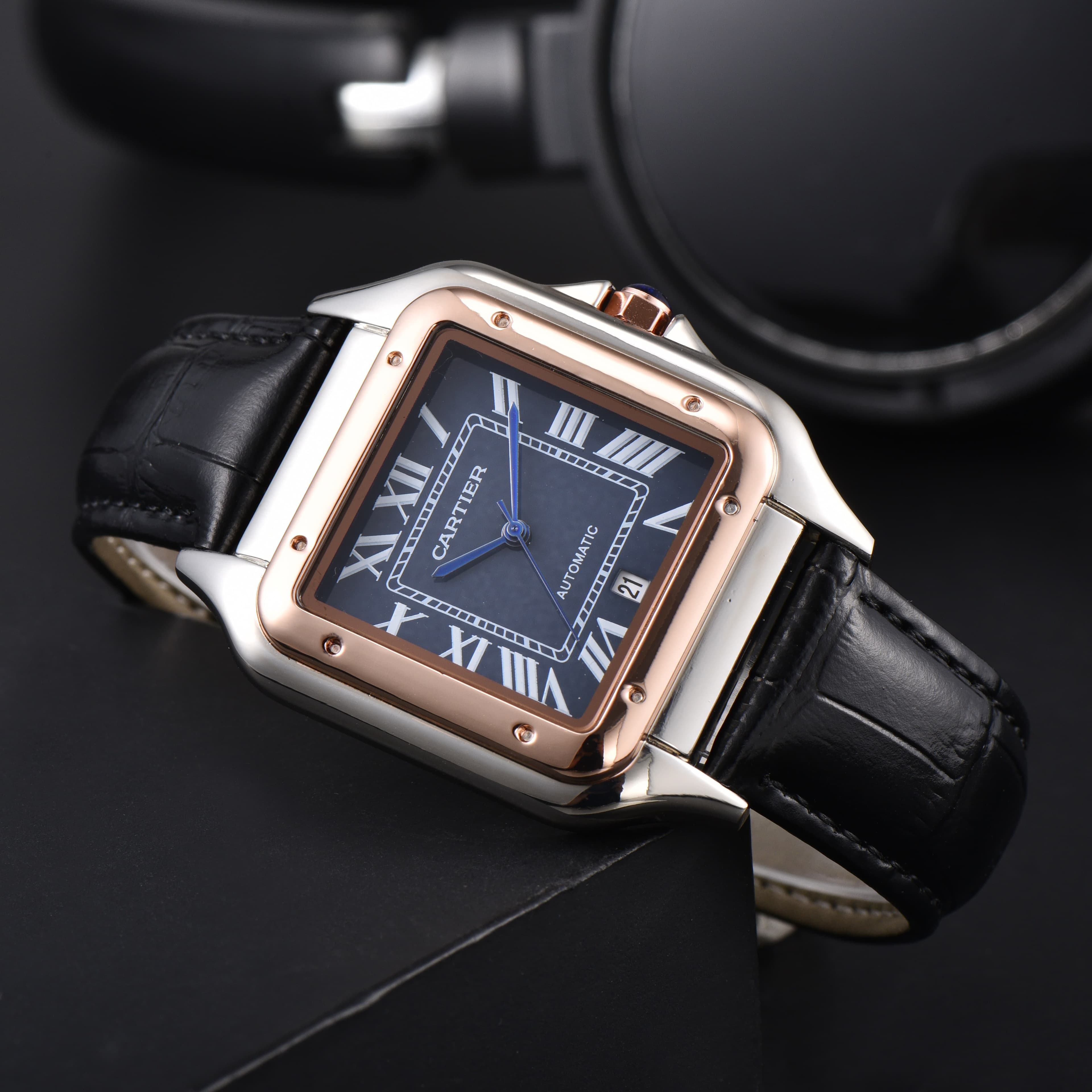 Montre homme à mouvement quartz, design carré classique, tendance incontournable