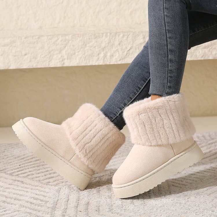 Large-size thick soled snow boots women's new winter sleeve plus fleece warm middle tube flanged woolen cotton shoes