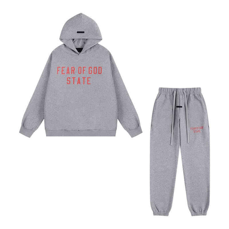 Sweat-shirt ample à double ligne FOG ESSENTIALS Saison 8 avec lettres floquées au dos, en éponge à capuche
