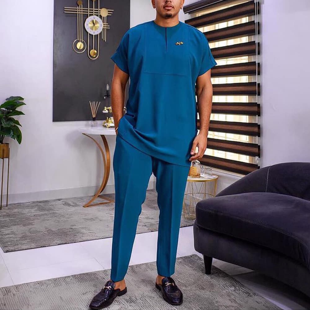 Men's Clothing African Ethnic Style Pure Color Simple Leisure Home Travel Suit