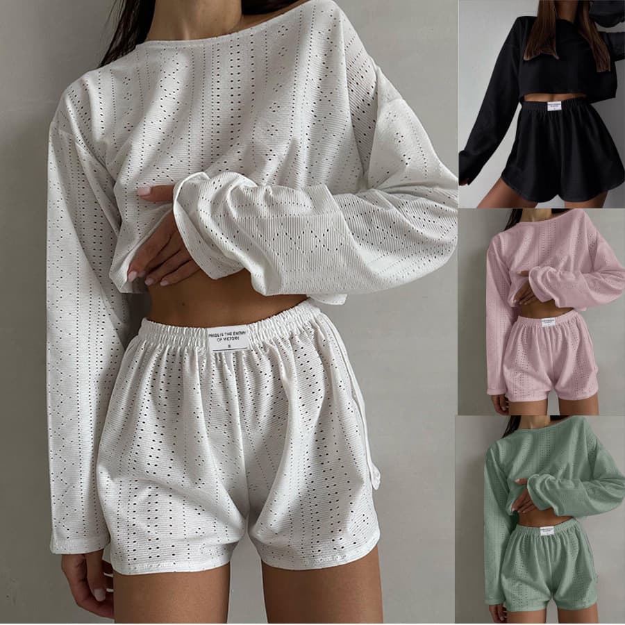 2025 Spring/Summer New Women's Set Fashionable Simple Style Slim Loose Fit Top Shorts