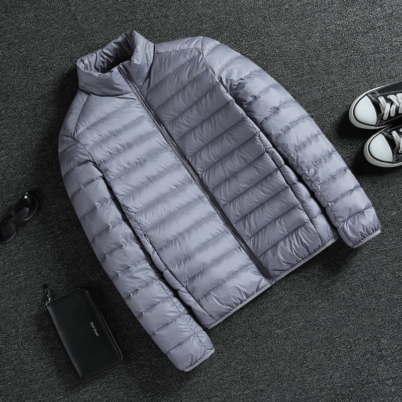 winter clothing ultra light long sleeved men's short cotton coat stand up collar ultra thin large size jacket plus size and light