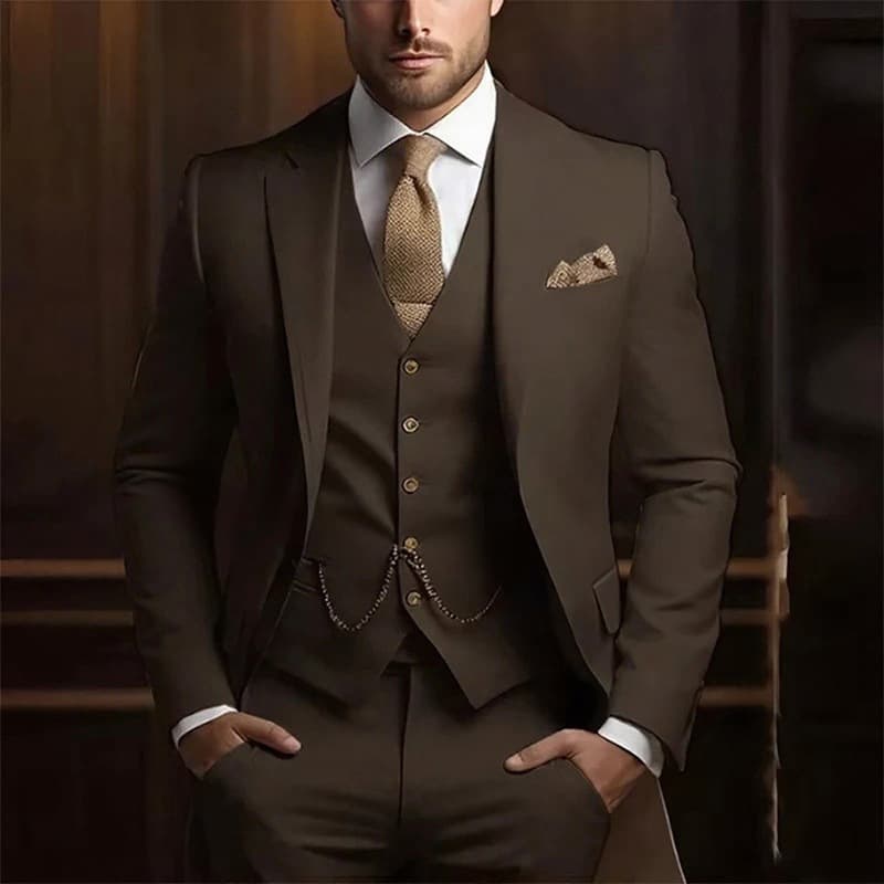 Ensemble de costume 3 pièces premium pour homme - Coupe slim, blazer de mariage et de cérémonie avec gilet et pantalon
