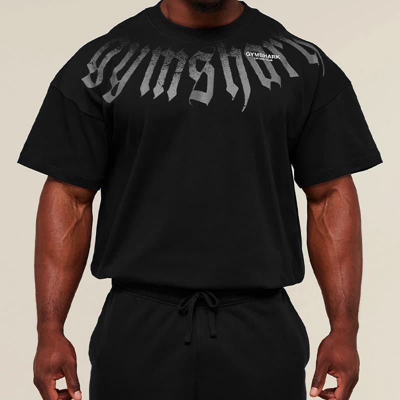 KOOSSOASIS American Alphabet Shark Crew Neck Short Sleeve Men's Loose Plus Size Cotton Fashion Sports Fitness Running Summer T-Shirt