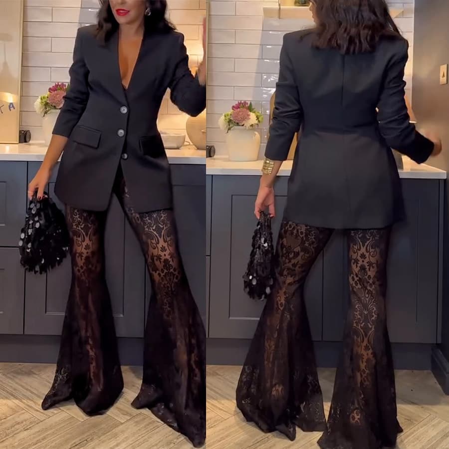 Women's Clothing Spring And Autumn New Fashion Long Sleeve Suit Suit Ins Casual Loose Lace Two-Piece Set For Women