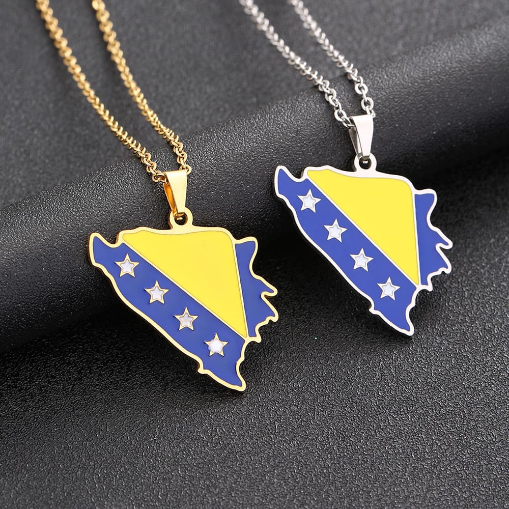 Stainless Steel Bosnia and Herzegovina Map Necklace Men and Women Ethnic Style Couple Titanium Steel Necklace