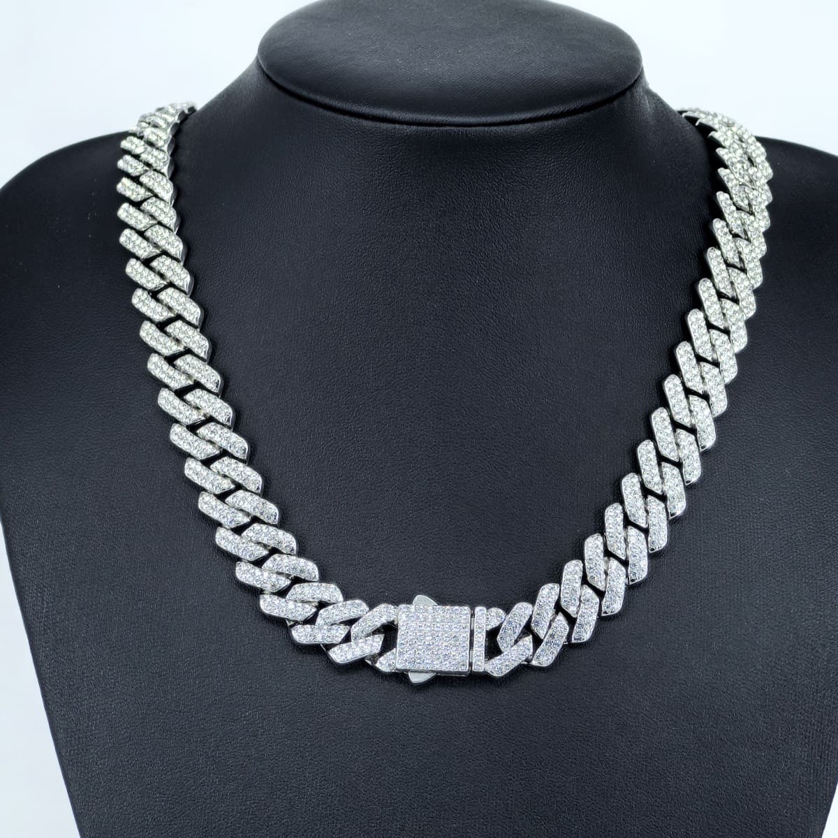 Men’s Jewelry Set Fashion Hip Hop Trendy Cuban Chain With Diamonds 14mm Rhombus Spring Buckle Full Diamond Necklace For Men And Women