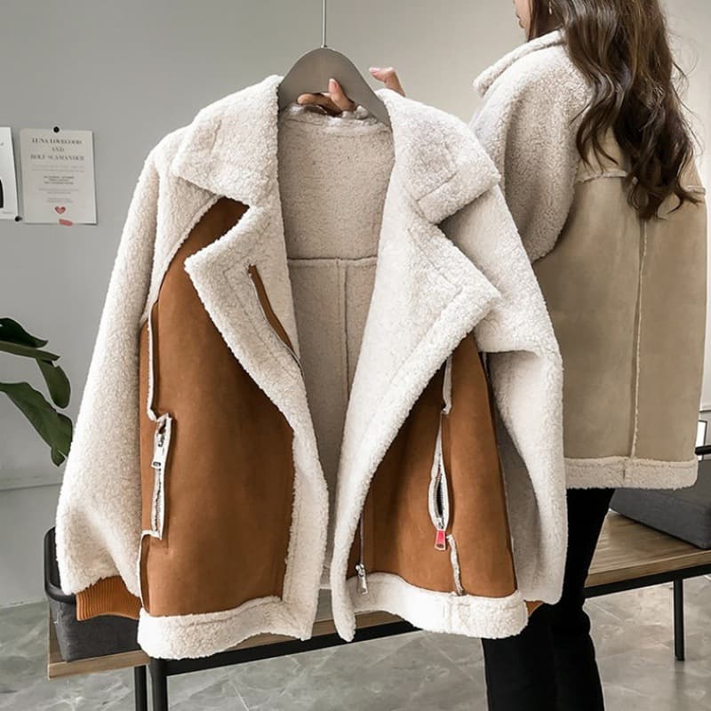 Women's Clothing New Coat Women's All-match Loose Leather Suede Short Lambskin Biker Jacket