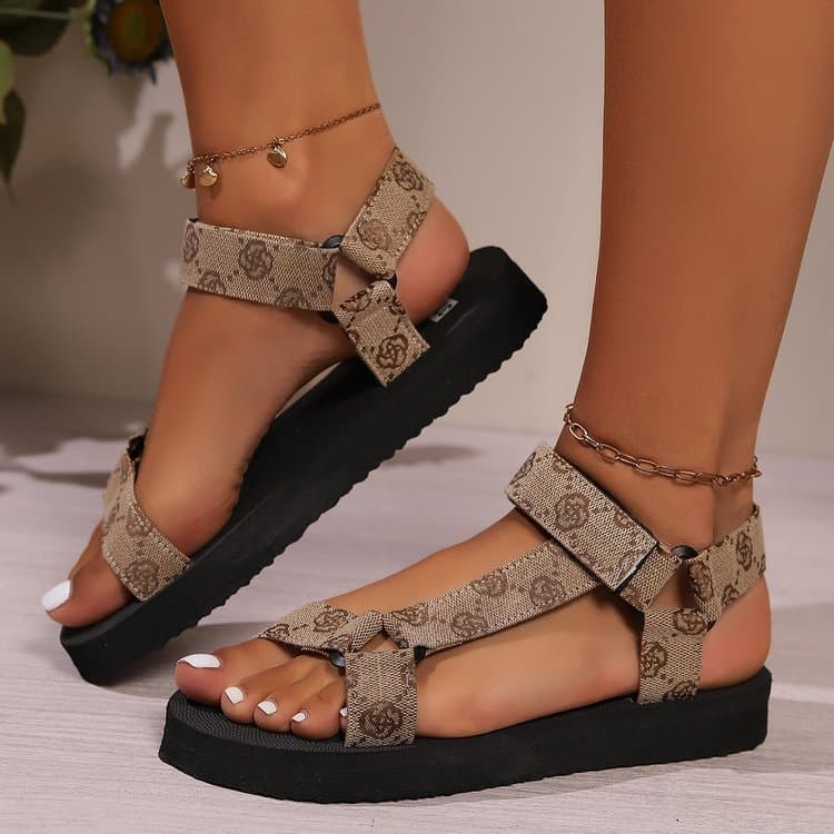 Plus-size Velcro One-line Buckle Women's Sandals New Muffin Bottom Open-toe Cloth Bow Shoes