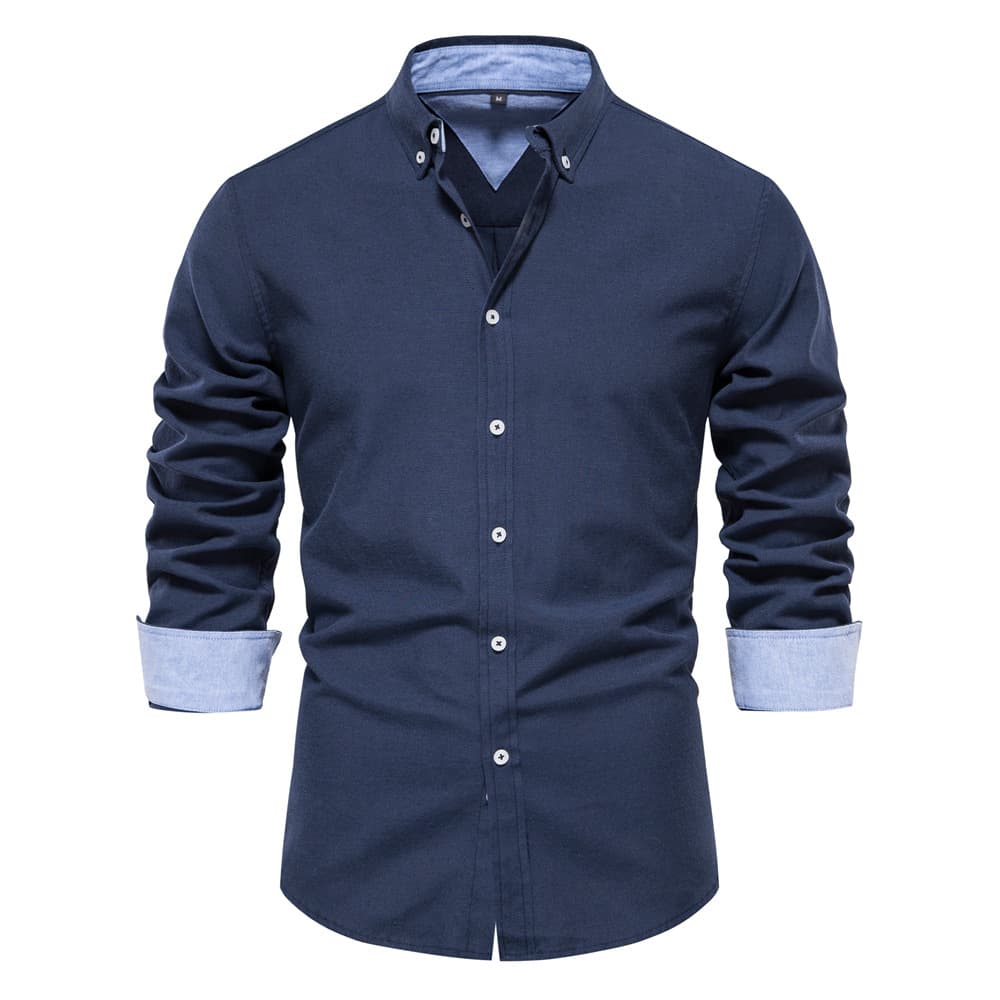 Autumn New European Slim Fit Shirt Casual Versatile Fashion Solid Color Long Sleeve Top For Men's Wear