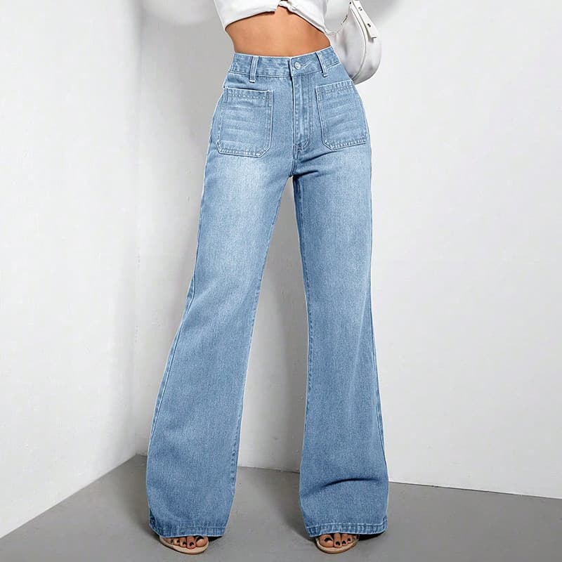 women's clothing INS straight loose high waist denim trousers
