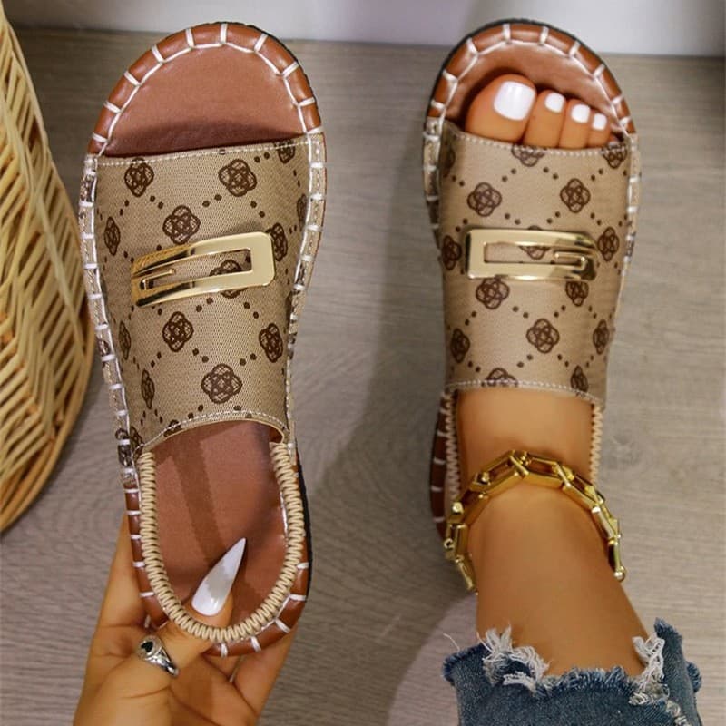 Women's Large Size Flat Sandals Elastic Band Fabric Cross-Over Design with Metal Decorations for Beach Casual Wear