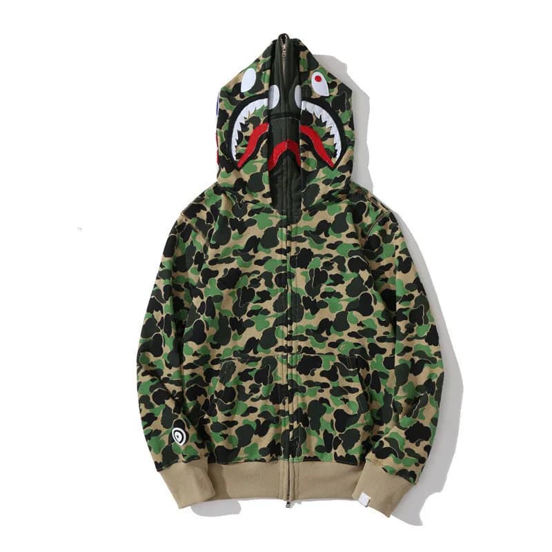 Sweat à capuche zippé en forme de requin pour homme et femme, veste camouflage tendance, sweat à capuche, polaire technique