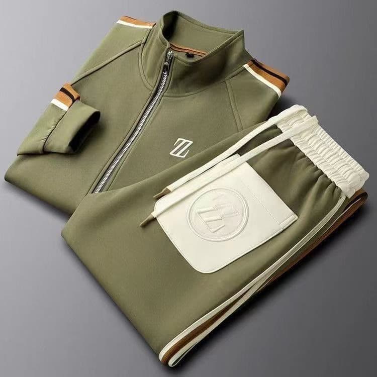 Ensemble deux pièces pour homme, col montant, manches longues, style sportswear décontracté, pantalon droit et pantalon de survêtement.