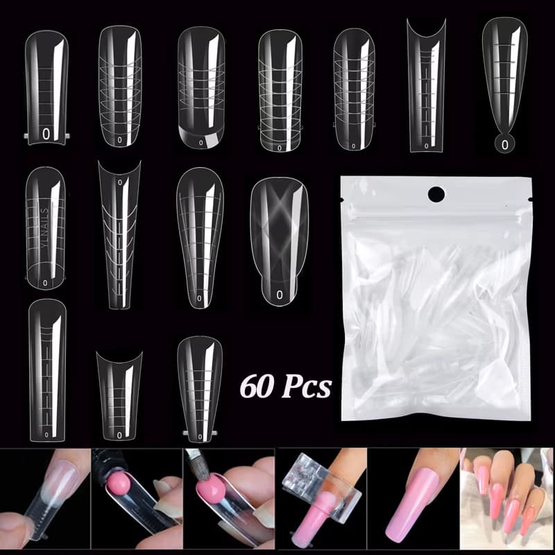 60 Pieces/Bag Uv Gel Polishing Fast Building Mold Acrylic Fake Nail Art Reminder Dual System Nail Accessories Extension Nail Form